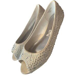 David’s Bridal Wedding Bridal  AJustin10 Peep Toe‎ Flats With Rhinestones - Size